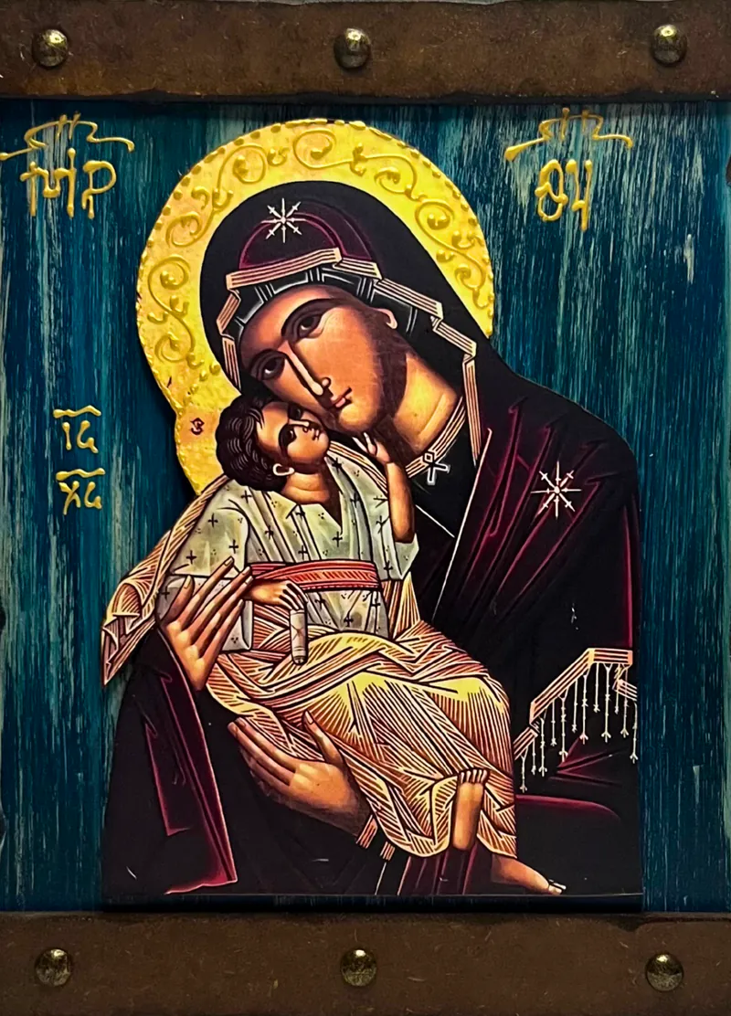 Bogorodica Umiljenje (tirkizna daska sa okovima) Bogorodica Umiljenje (tirkizna daska sa okovima)