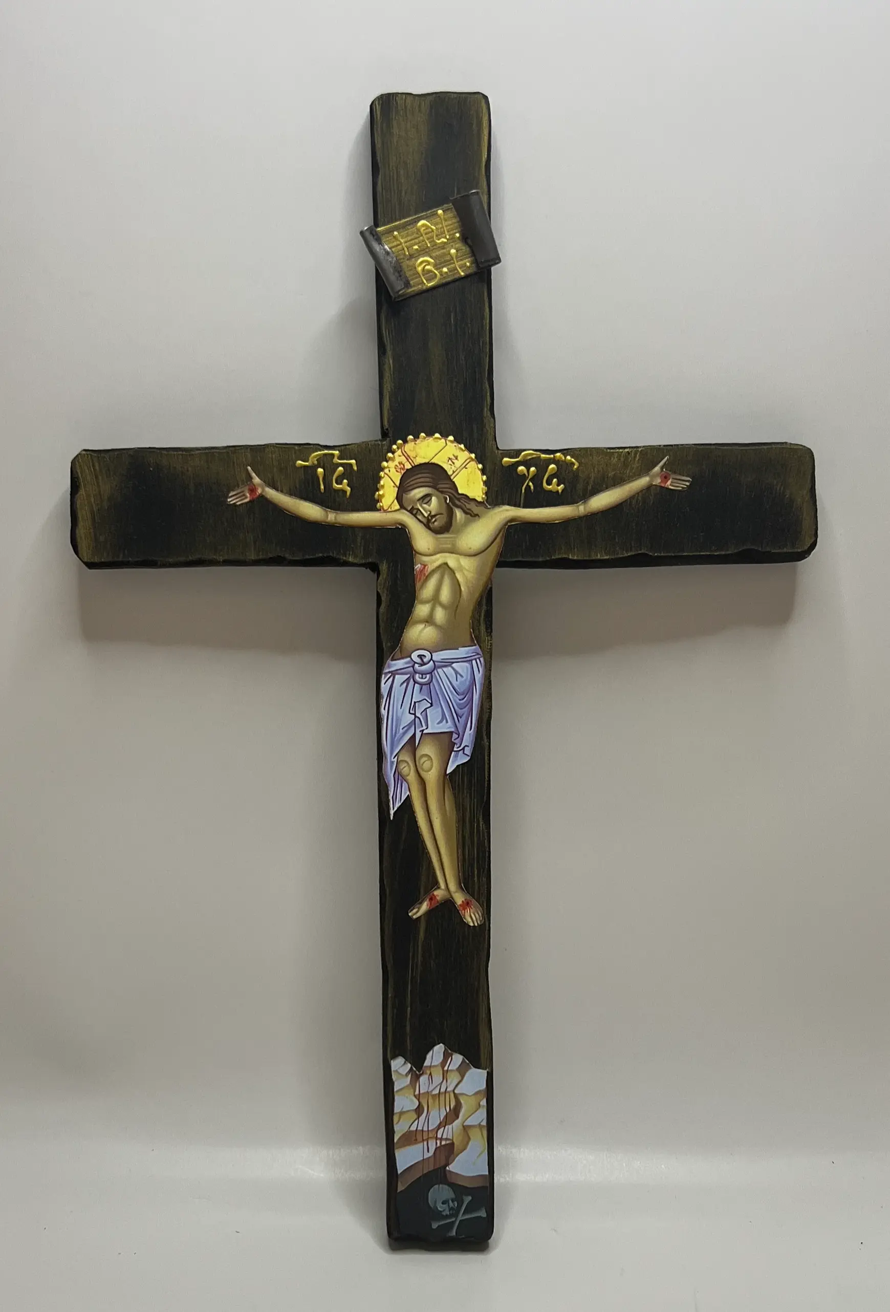 Wooden Wall Cross with the Crucifixion of Christ