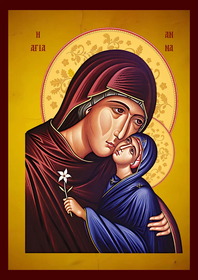 Pravoslavna ikona Svete Ane – ručni rad na drvetu