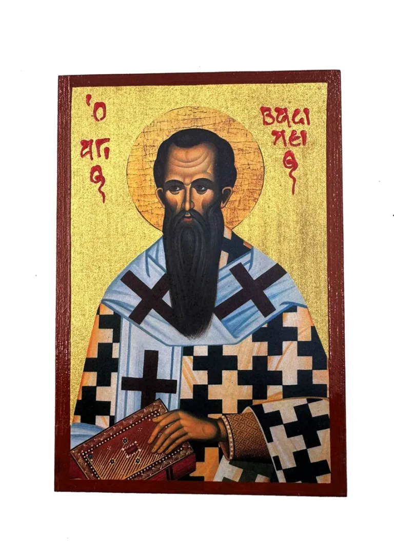 Pravoslavna ikona Svetog Vasilija Velikog – ručno rađena, zlatna pozadina