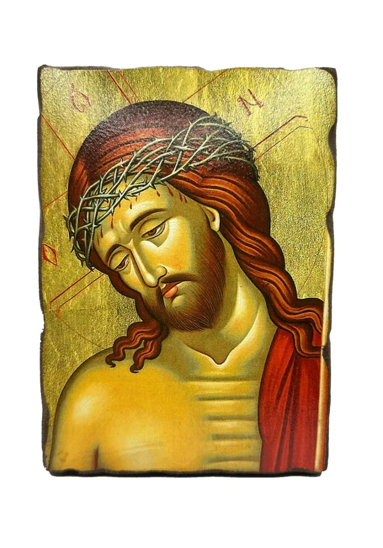 Ikona Isusa Hrista Nymfija Mladoženje sa trnjevim vencem – ručno rađena na prirodnom drvetu