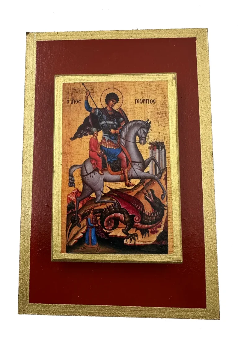 Pravoslavna ikona Svetog Đorđa Pobednosca sa zmajem – ručno rađena, dupla ikona