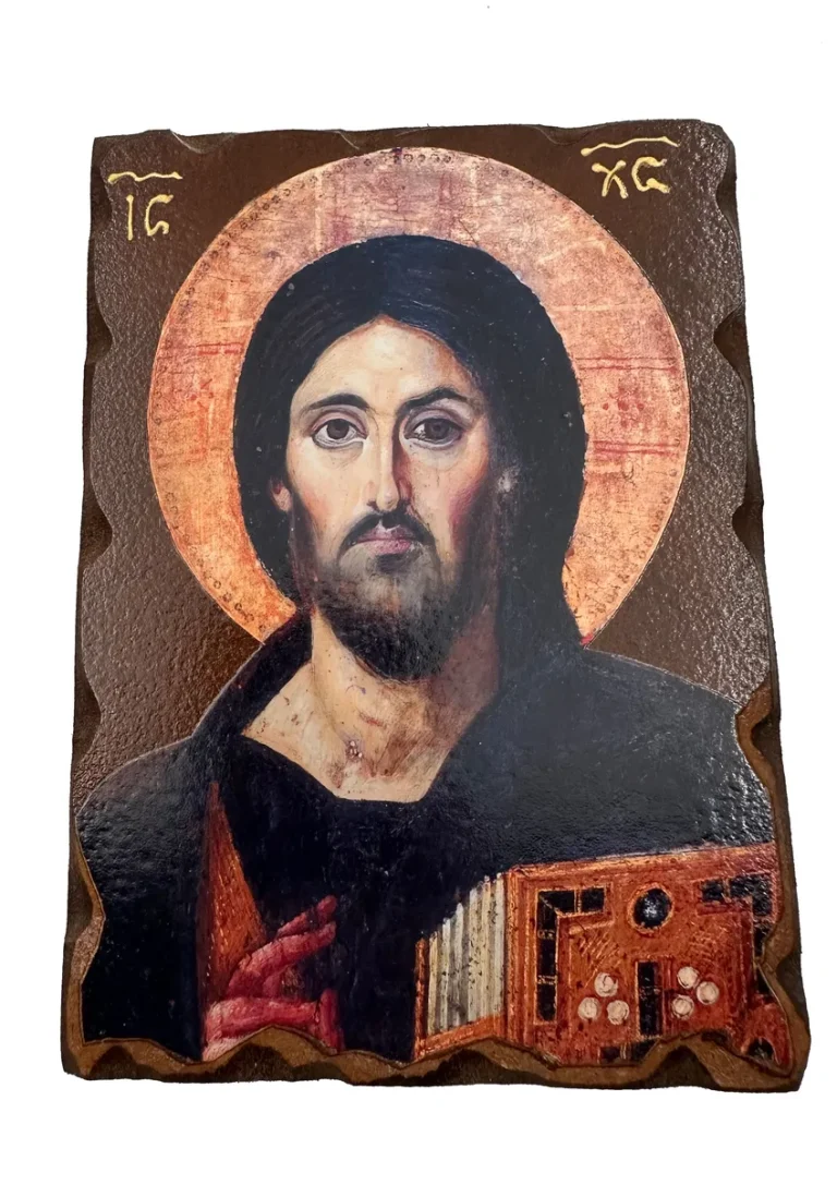 Ikona Hrista Pantokratora sa Sinaja na prirodnom drvetu – ručno rađena replika