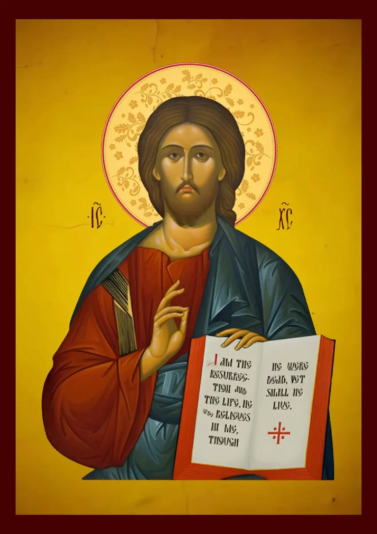 Ikona Isusa Hrista Pantokratora sa otvorenim Jevanđeljem – ručno rađena, vizantijski stil